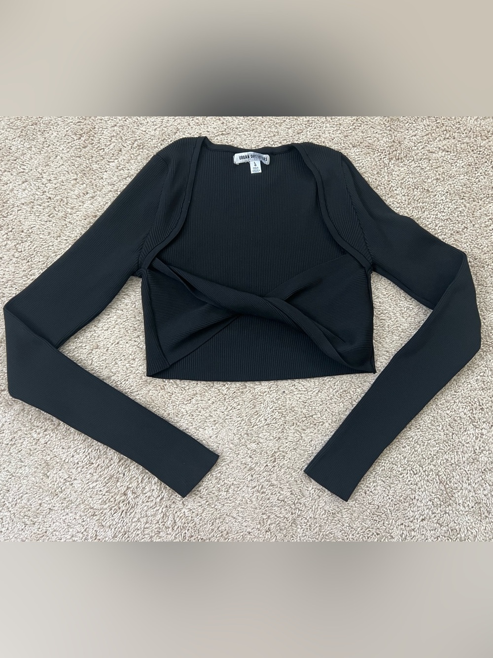 Urban Outfitters Women's Large Black Long Sleeve Crop Top Shirt Cross Front